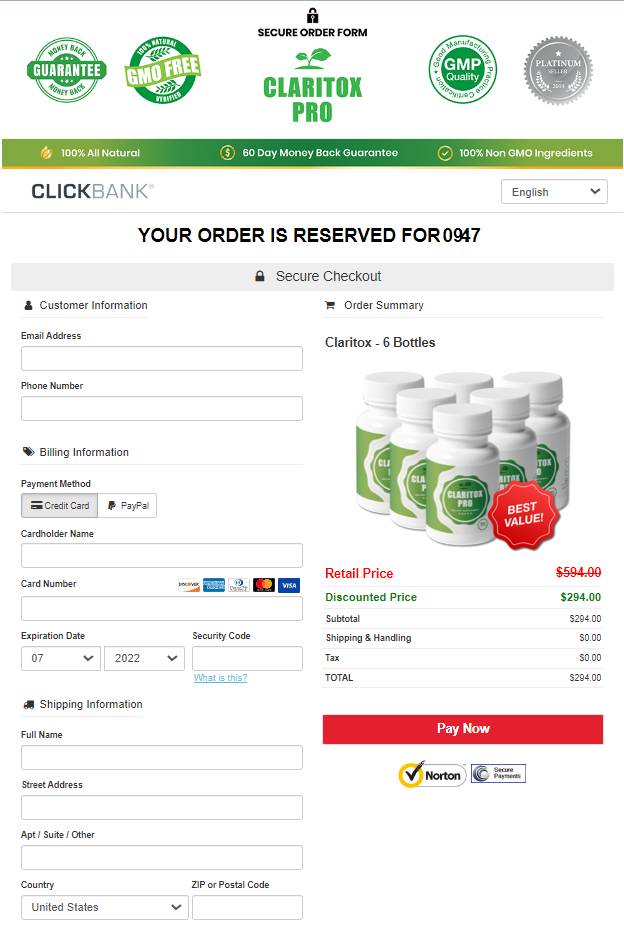 Claritox Pro - Secure Order Page